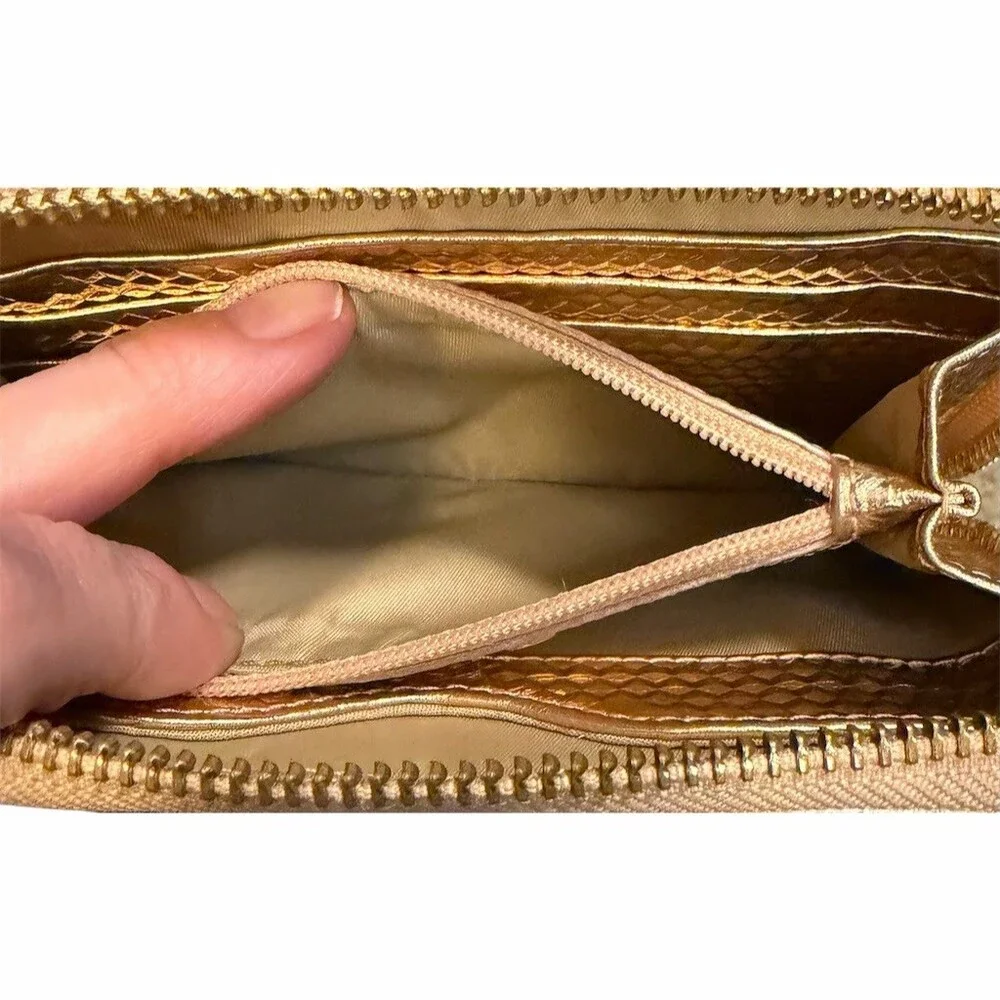 Tory Burch Wallet Wristlet Rose Gold Zip-Around With Non Branded Scarf Bow Strap